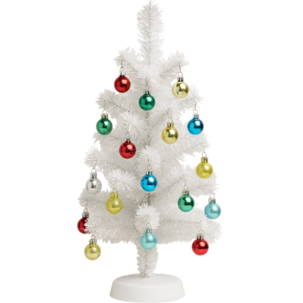 White Mini Christmas Tree, 15 Shiny Ornaments – 16" Tabletop Holiday- Christmas